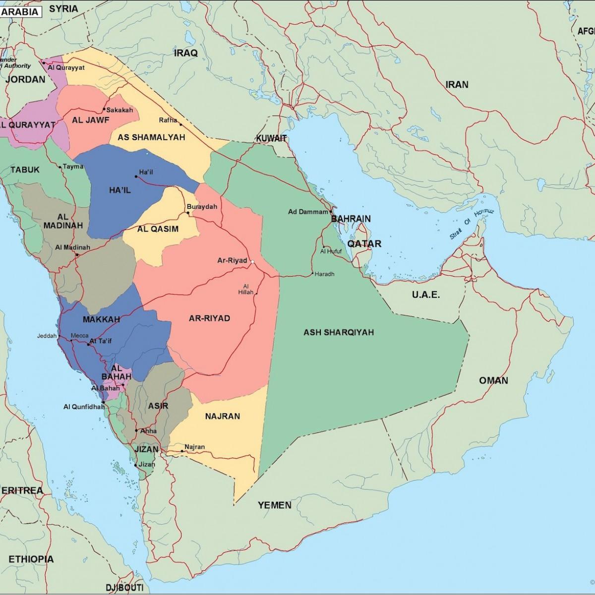 Χάρτης της Σαουδικής Αραβίας πόλεις