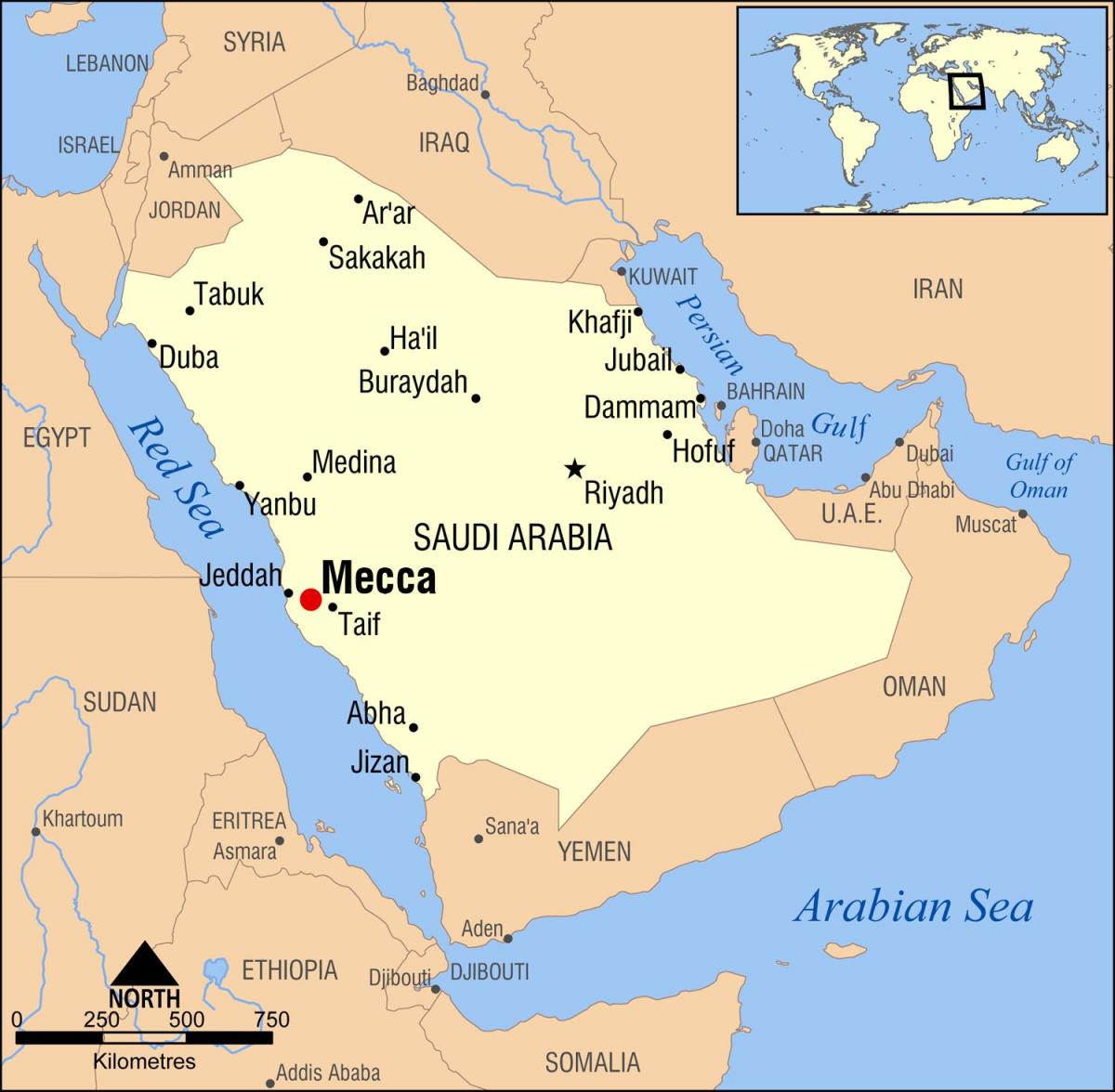 χάρτης της μέκκας στη Σαουδική Αραβία