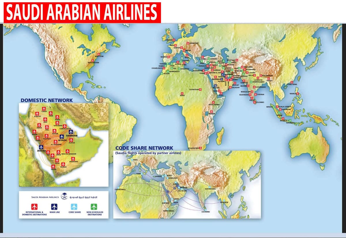 Χάρτης της Saudi Arabian airlines διαδρομή